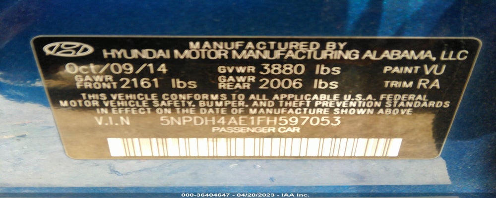 5NPDH4AE1FH597053 2015 HYUNDAI ELANTRA photo no. 9