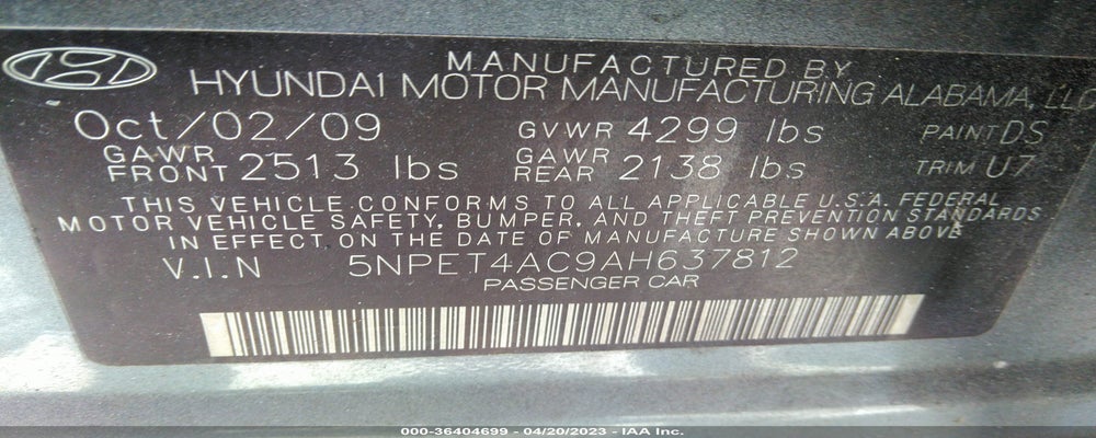 5NPET4AC9AH637812 2010 HYUNDAI SONATA photo no. 9