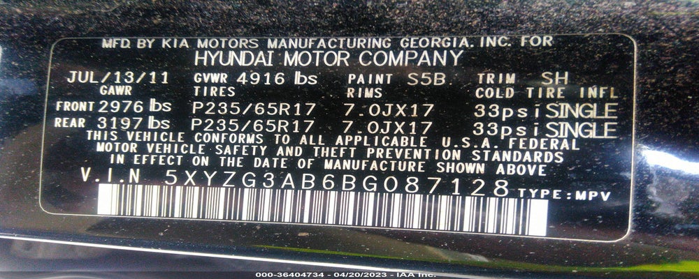5XYZG3AB6BG087128 2011 HYUNDAI SANTA FE photo no. 9