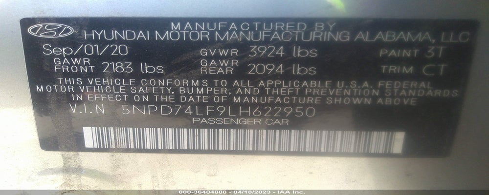5NPD74LF9LH622950 2020 HYUNDAI ELANTRA photo no. 9