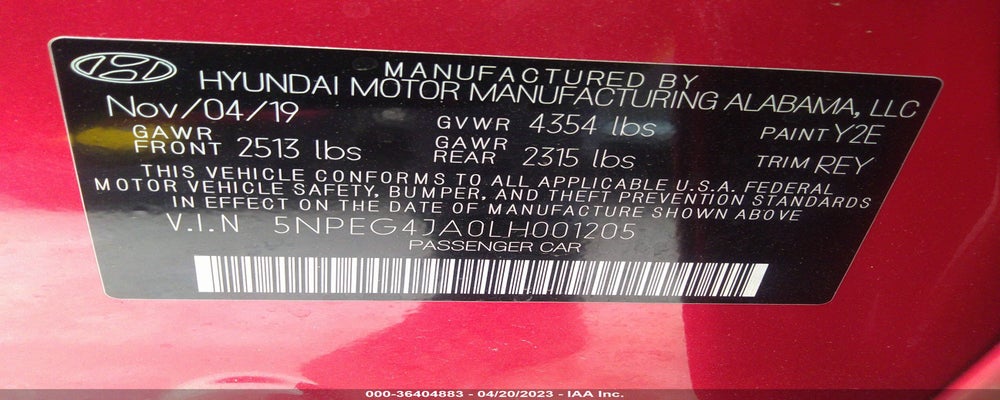 5NPEG4JA0LH001205 2020 HYUNDAI SONATA photo no. 9
