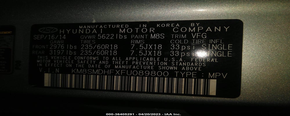 KM8SMDHFXFU089800 2015 HYUNDAI SANTA FE photo no. 9