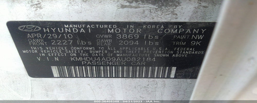 KMHDU4AD9AU082184 2010 HYUNDAI ELANTRA photo no. 9