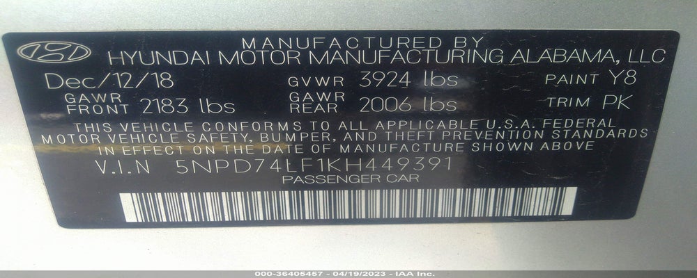 5NPD74LF1KH449391 2019 HYUNDAI ELANTRA photo no. 9