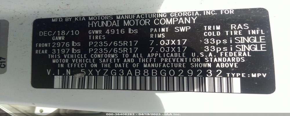 5XYZG3AB8BG029232 2011 HYUNDAI SANTA FE photo no. 9