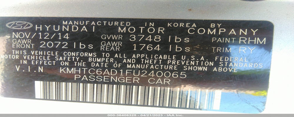 KMHTC6AD1FU240065 2015 HYUNDAI VELOSTER photo no. 9