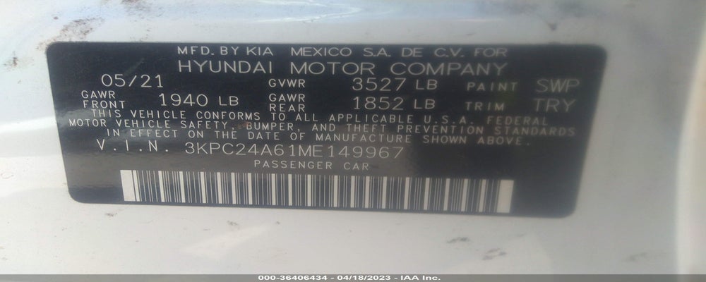 3KPC24A61ME149967 2021 HYUNDAI ACCENT photo no. 9