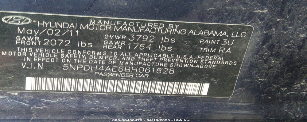 5NPDH4AE6BH061628 2011 HYUNDAI ELANTRA photo no. 9