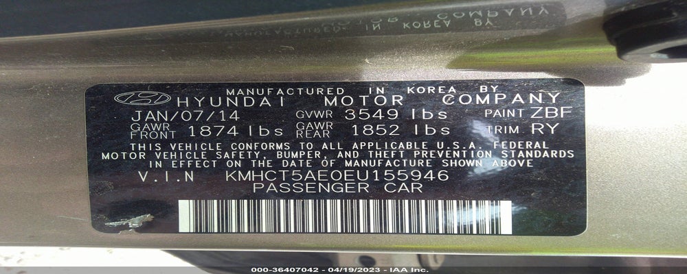 KMHCT5AE0EU155946 2014 HYUNDAI ACCENT photo no. 9