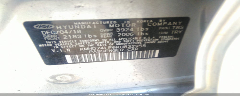 KMHD74LF6KU832955 2019 HYUNDAI ELANTRA photo no. 9