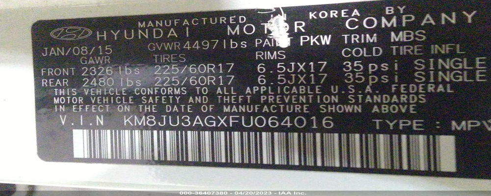 KM8JU3AGXFU064016 2015 HYUNDAI TUCSON photo no. 9