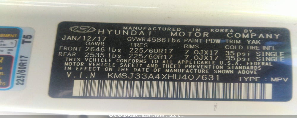 KM8J33A4XHU407631 2017 HYUNDAI TUCSON photo no. 9