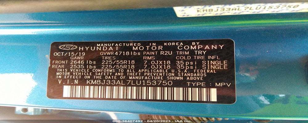 KM8J33AL7LU153750 2020 HYUNDAI TUCSON photo no. 9