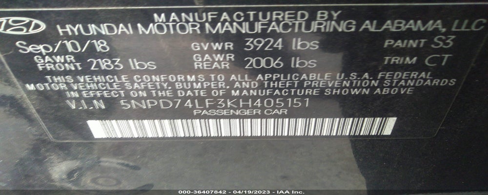 5NPD74LF3KH405151 2019 HYUNDAI ELANTRA photo no. 9