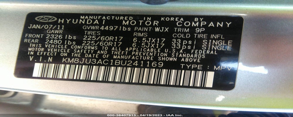 KM8JU3AC1BU241169 2011 HYUNDAI TUCSON photo no. 9
