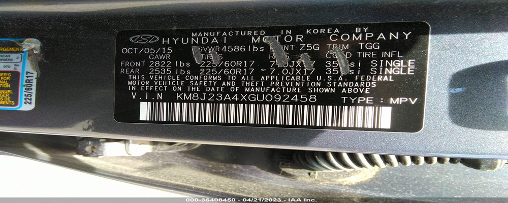 KM8J23A4XGU092458 2016 HYUNDAI TUCSON photo no. 9