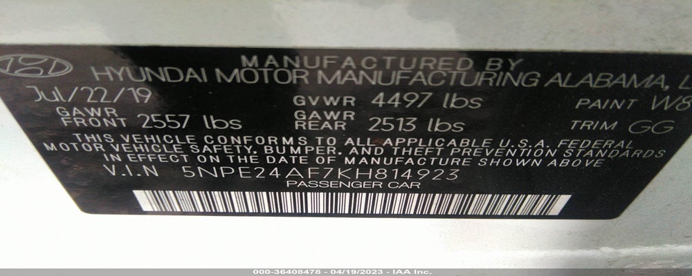 5NPE24AF7KH814923 2019 HYUNDAI SONATA photo no. 9