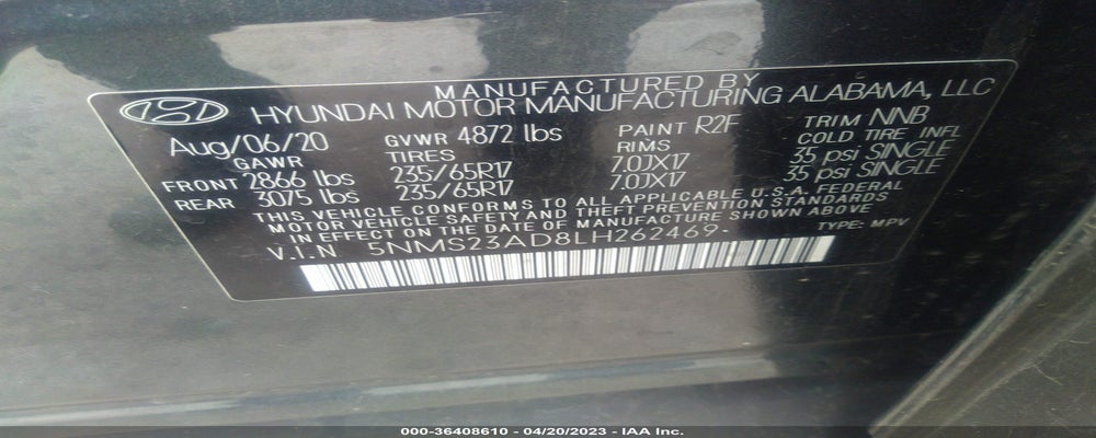 5NMS23AD8LH262469 2020 HYUNDAI SANTA FE photo no. 9