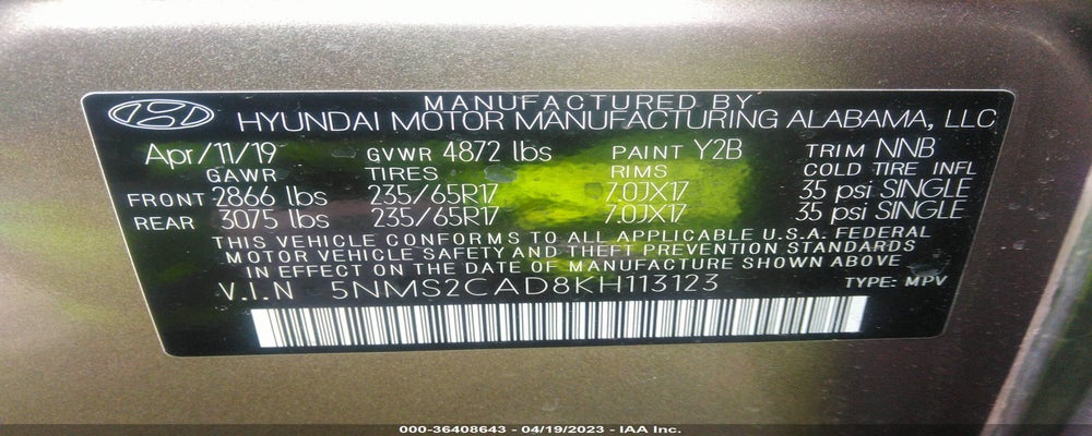5NMS2CAD8KH113123 2019 HYUNDAI SANTA FE photo no. 9