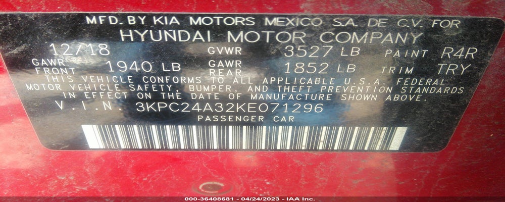 3KPC24A32KE071296 2019 HYUNDAI ACCENT photo no. 9
