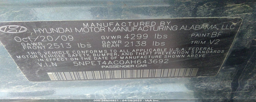 5NPET4AC0AH643692 2010 HYUNDAI SONATA photo no. 9
