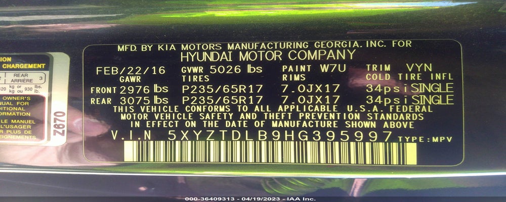 5XYZTDLB9HG395997 2017 HYUNDAI SANTA FE SPORT photo no. 9