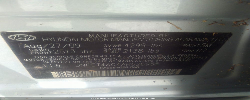 5NPET4AC4AH626958 2010 HYUNDAI SONATA photo no. 9