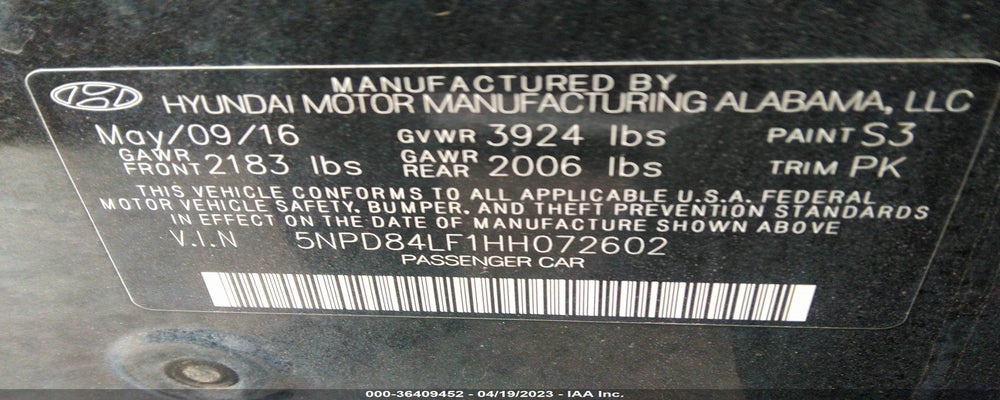 5NPD84LF1HH072602 2017 HYUNDAI ELANTRA photo no. 9