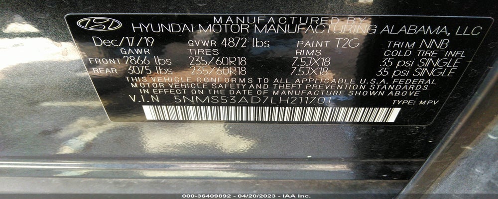 5NMS53AD7LH211701 2020 HYUNDAI SANTA FE photo no. 9