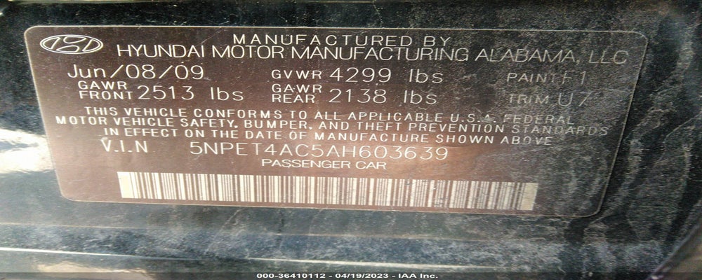 5NPET4AC5AH603639 2010 HYUNDAI SONATA photo no. 9