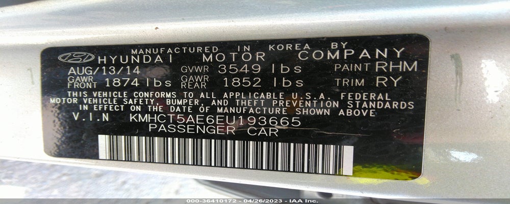 KMHCT5AE6EU193665 2014 HYUNDAI ACCENT photo no. 9