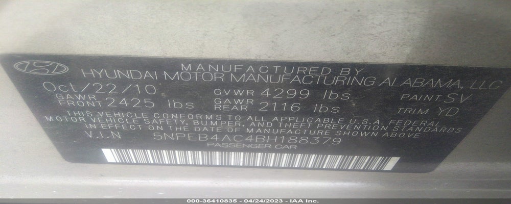 5NPEB4AC4BH188379 2011 HYUNDAI SONATA photo no. 9