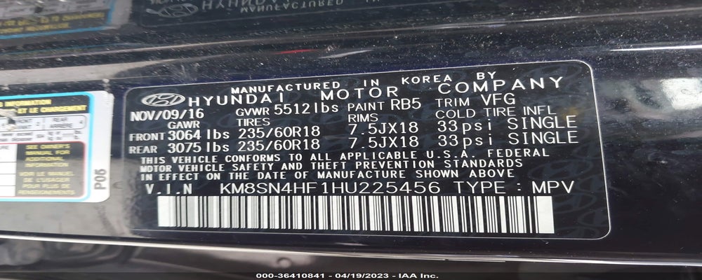 KM8SN4HF1HU225456 2017 HYUNDAI SANTA FE photo no. 9