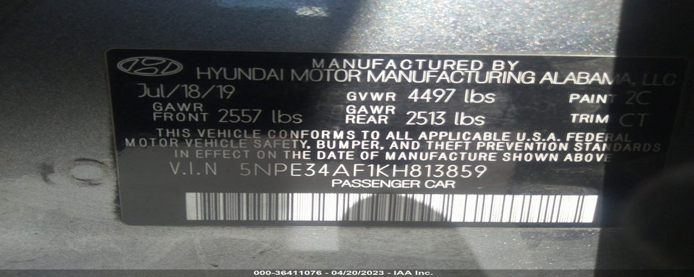 5NPE34AF1KH813859 2019 HYUNDAI SONATA photo no. 9