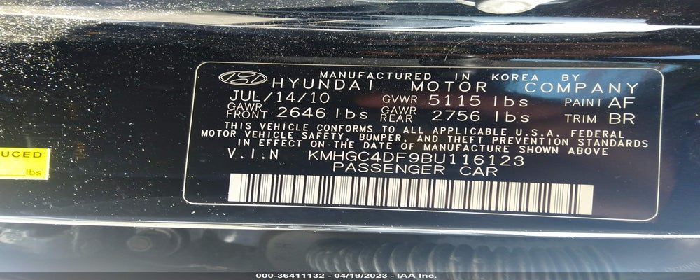 KMHGC4DF9BU116123 2011 HYUNDAI GENESIS photo no. 9