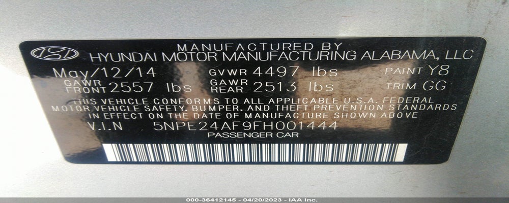 5NPE24AF9FH001444 2015 HYUNDAI SONATA photo no. 9