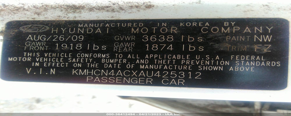 KMHCN4ACXAU425312 2010 HYUNDAI ACCENT photo no. 9