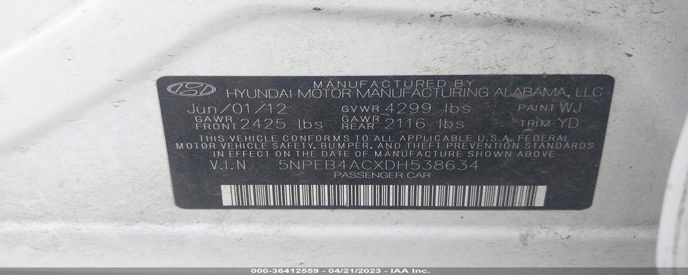 5NPEB4ACXDH538634 2013 HYUNDAI SONATA photo no. 9