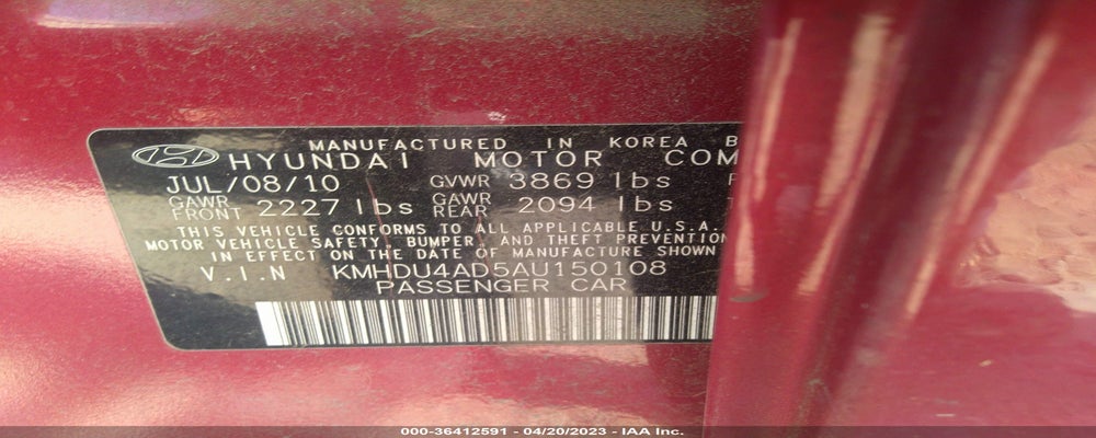 KMHDU4AD5AU150108 2010 HYUNDAI ELANTRA photo no. 9