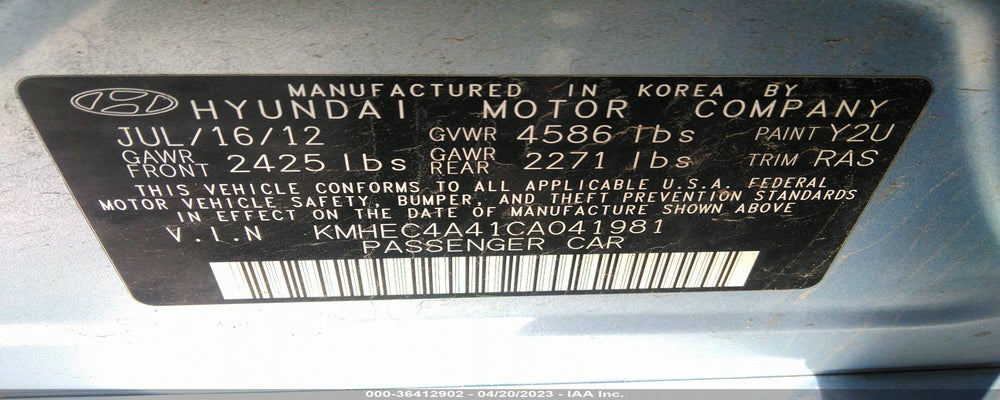 KMHEC4A41CA041981 2012 HYUNDAI SONATA photo no. 9