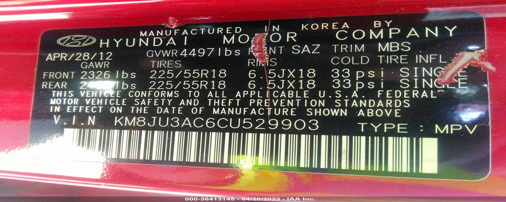 KM8JU3AC6CU529903 2012 HYUNDAI TUCSON photo no. 9