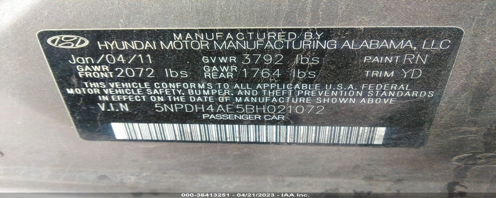 5NPDH4AE5BH021072 2011 HYUNDAI ELANTRA photo no. 9