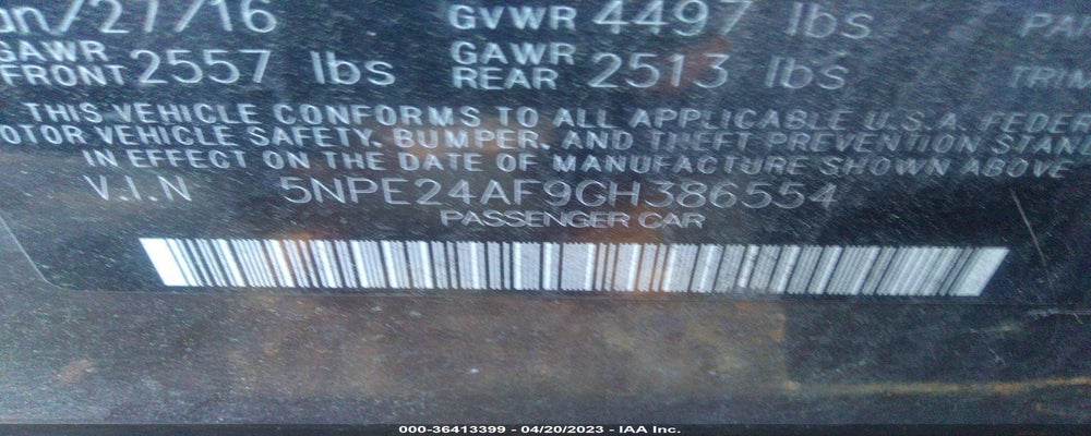 5NPE24AF9GH386554 2016 HYUNDAI SONATA photo no. 9