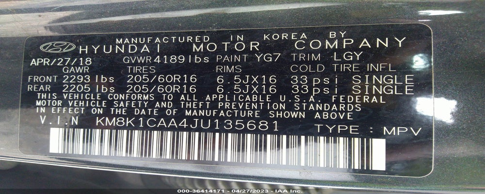 KM8K1CAA4JU135681 2018 HYUNDAI KONA photo no. 9