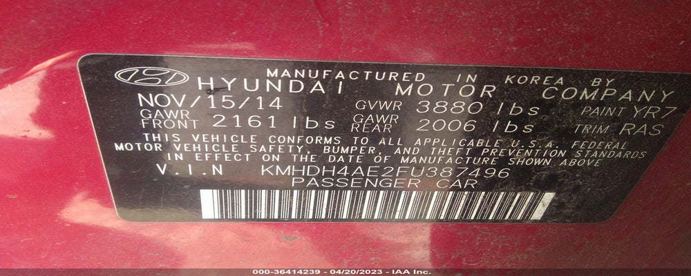 KMHDH4AE2FU387496 2015 HYUNDAI ELANTRA photo no. 9
