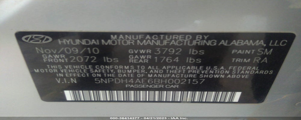 5NPDH4AE6BH002157 2011 HYUNDAI ELANTRA photo no. 9