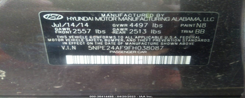 5NPE24AF9FH038087 2015 HYUNDAI SONATA photo no. 9