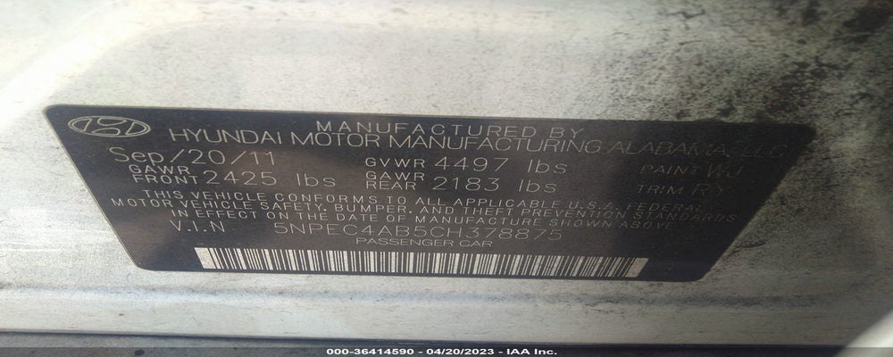 5NPEC4AB5CH378875 2012 HYUNDAI SONATA photo no. 9