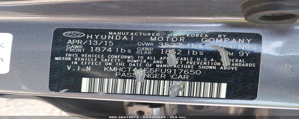 KMHCT4AE5FU917650 2015 HYUNDAI ACCENT photo no. 9