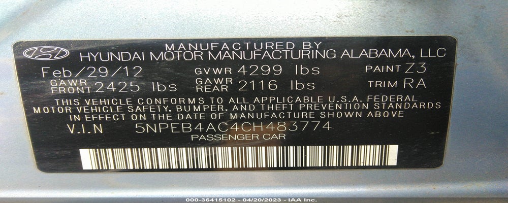 5NPEB4AC4CH483774 2012 HYUNDAI SONATA photo no. 9